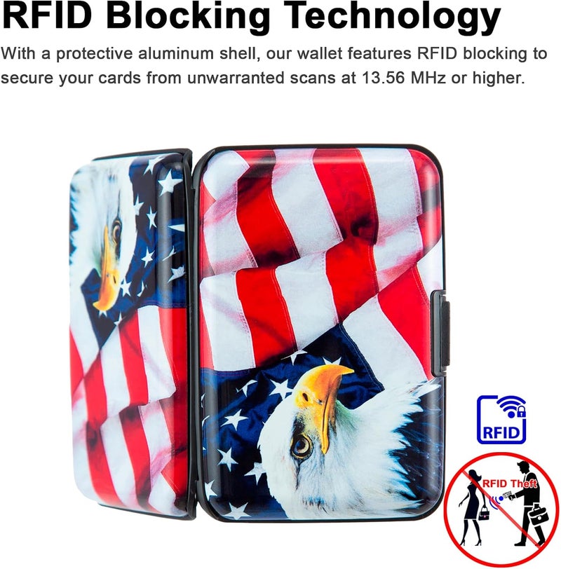 Kaabao Credit Card Holder, RFID Blocking Small Metal Credit Cards Holder Wallet for Women Men Business Aluminum Protector Sleeves Slim Case (Bald Eagle on American Flag) - Image 3